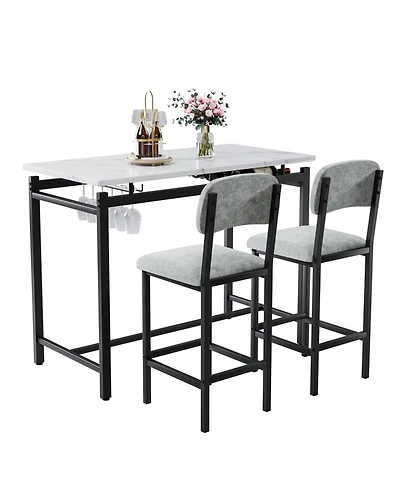 Casainc 3 Piece Dining Table Set with 2 Upholstered Chairs for Kitchen or Small Apartment