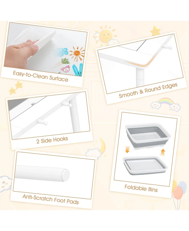 Costway Sensory Table & Chair Set for Kids 2-8 with Foldable Bins for Sand/Water & Paper Beige