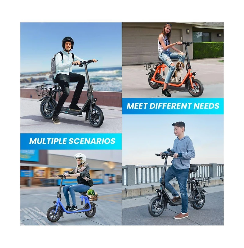 450W Electric Scooter for Unisex Adults: 265LBS MaxLoad, 22 Miles Range, 15.5MPH Top Speed, 3 Modes, Adjustable Seat