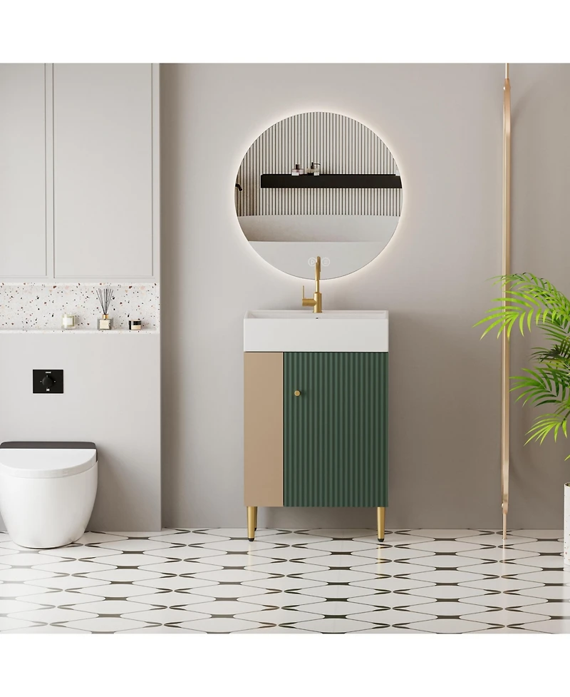Slickblue Open Shelving Bathroom Vanity with Ceramic Sink and Soft-Closing Door