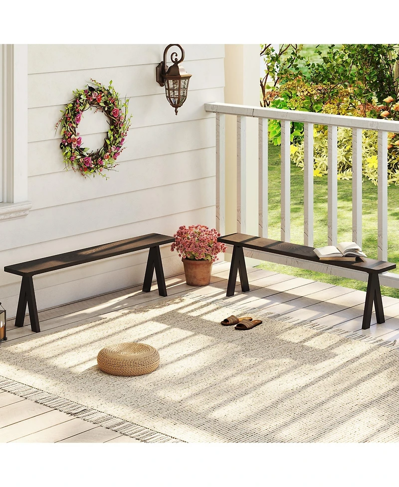 Gymax 3-Person Outdoor Bench Set of 2 w/ 800 Lbs Bearing Capacity for Garden