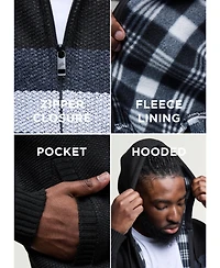 Cultura Men's Hooded Fleece Lined Full Zip Sweater With Stripes