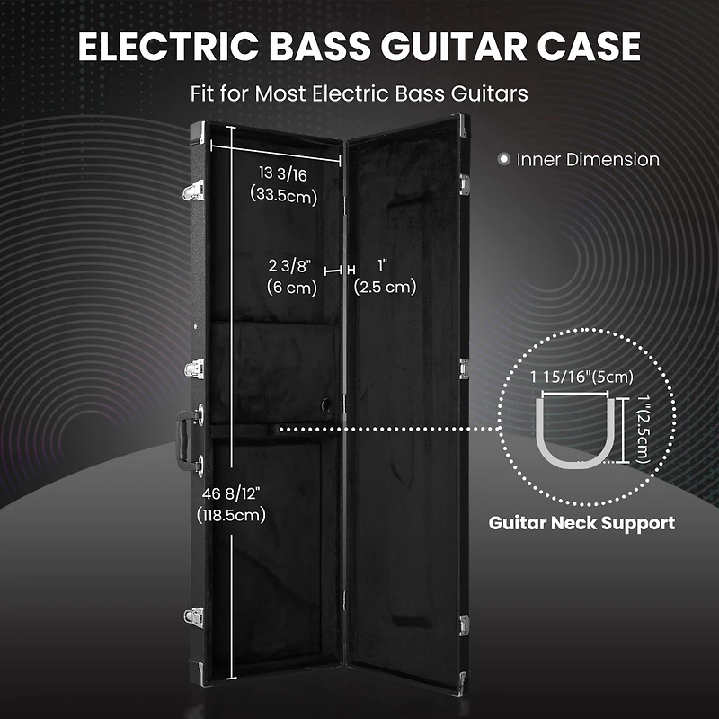 Yescom Electric Bass Guitar Hard Case Wooden Hard Shell & Folding Guitar Floor Stand