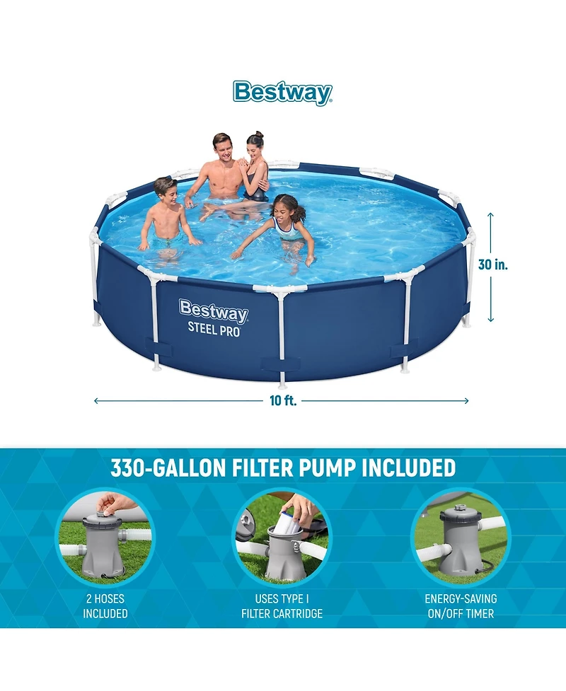 Bestway Steel Pro 10'x30" Round Above Ground Swimming Pool Set with Filter Pump
