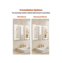 Slickblue Hd Tempered Glass Mirror Medicine Cabinet Lighted, Recessed Wall Mount