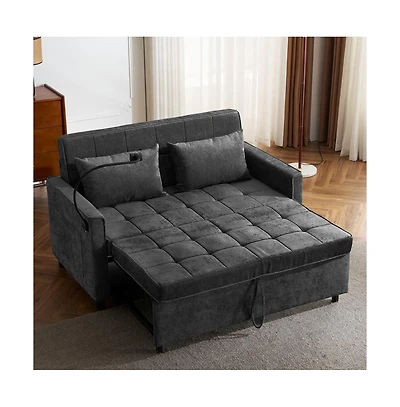 Maison Boucle 56.9" Pull-Out Sleeper Sofa with Usb Ports, Phone Holder & Adjustable Backrest, Convertible Bed Pillows-Maison