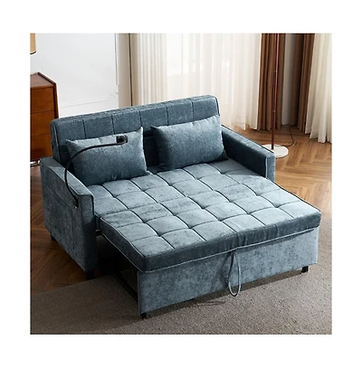 Maison Boucle 56.9" Pull-Out Sleeper Sofa with Usb Ports, Phone Holder & Adjustable Backrest, Convertible Bed Pillows-Maison