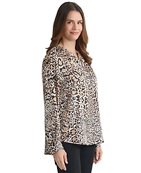 Jones New York Women's V-Neck Long Sleeve Popover Top