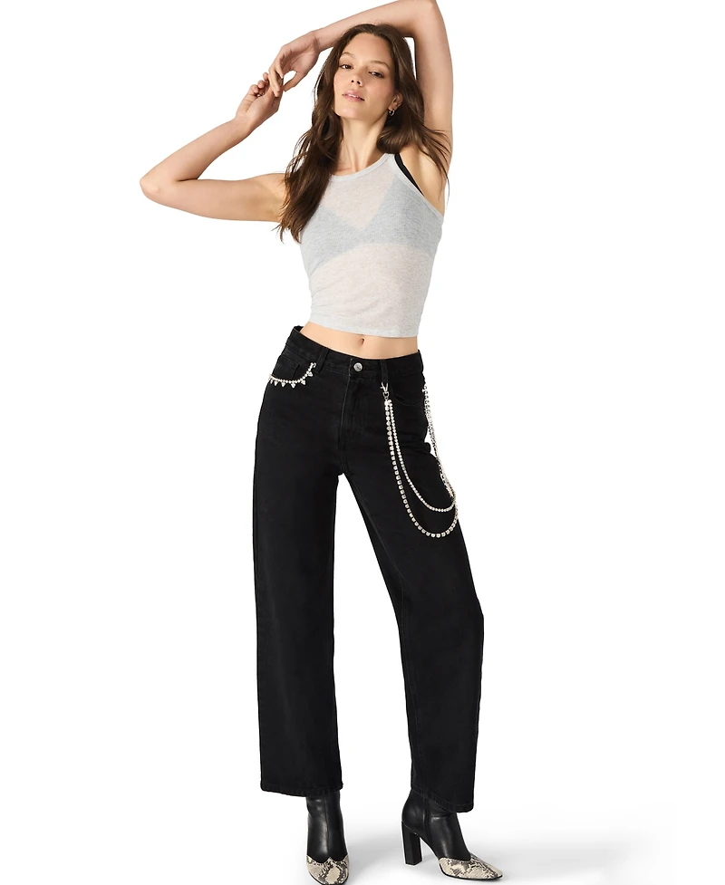 Steve Madden Women's Swift Mid-Rise Rhinestone Chain Jeans