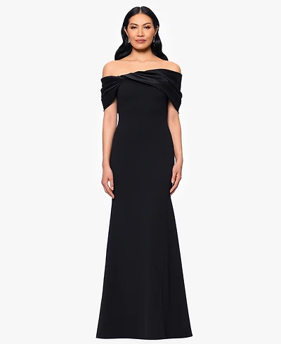 Betsy & Adam Women's Long Off-the-Shoulder Dress