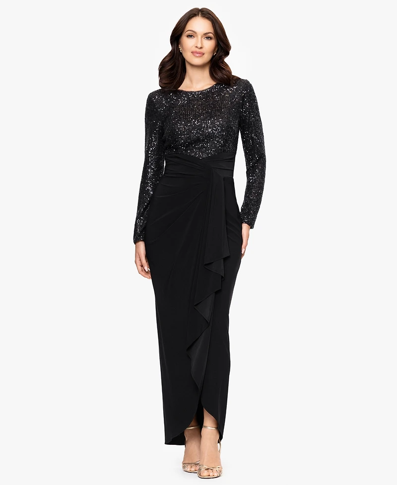 Betsy and Adam Women's Long Sleeve Sequined Dress