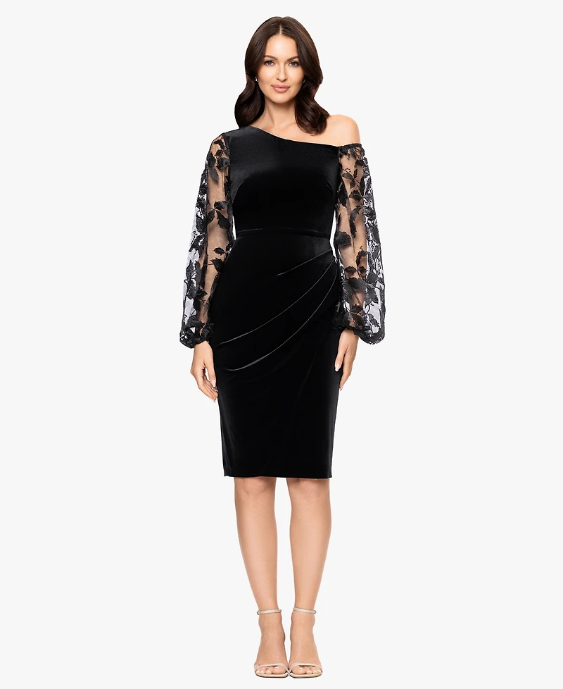 Betsy & Adam Women's Lace-Sleeved Velvet Dress