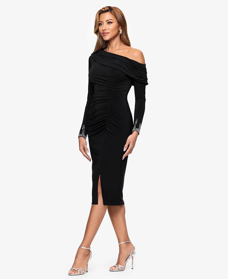 Betsy & Adam Women's Midi Off-the-Shoulder Dress