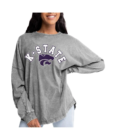 Gameday Couture Women's Gray Kansas State Wildcats Faded Wash Pullover Sweatshirt