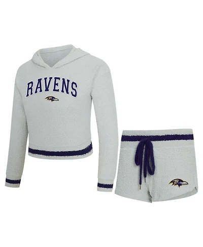 Concepts Sport Women's Gray Baltimore Ravens Whitley Long Sleeve Hoodie Top Shorts Set