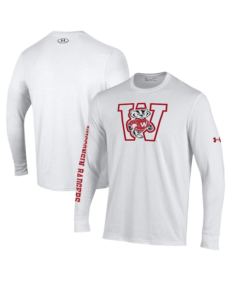 Under Armour Men's White Wisconsin Badgers Throwback Long Sleeve Performance T-Shirt