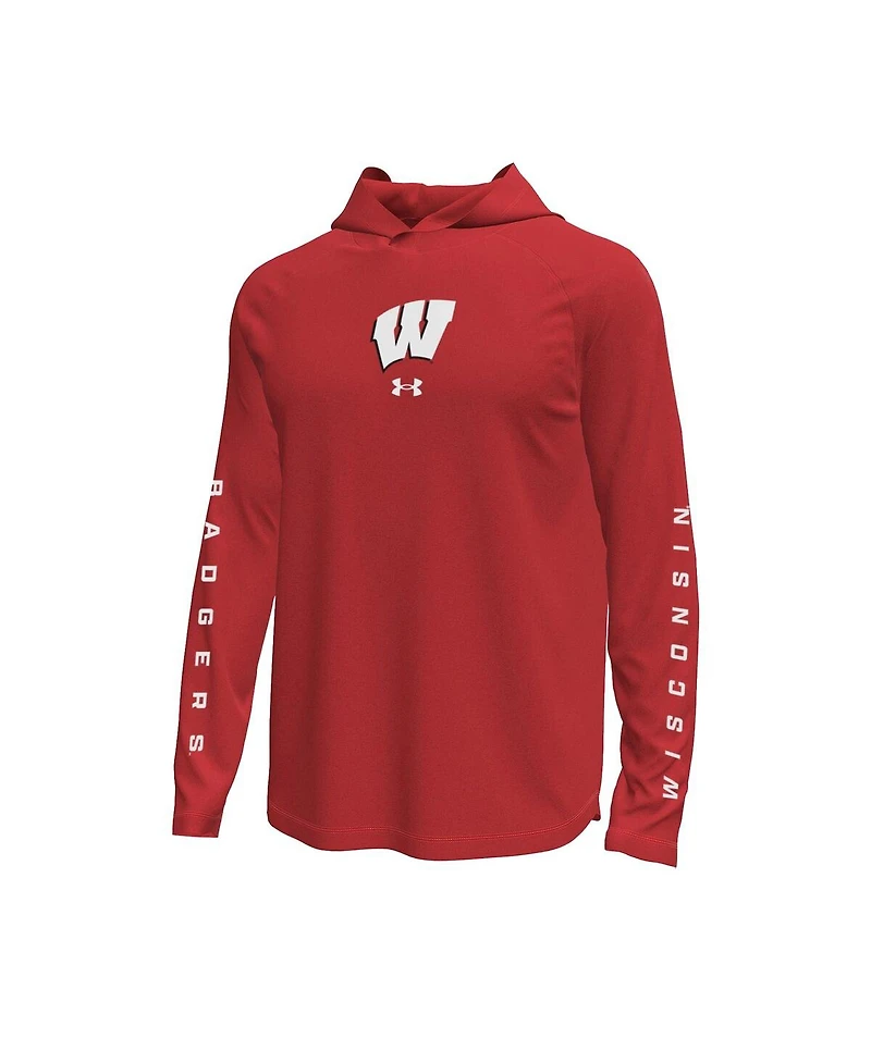 Under Armour Men's Red Wisconsin Badgers Tech Stretch Long-Sleeve Hooded T-Shirt