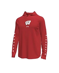 Under Armour Men's Red Wisconsin Badgers Tech Stretch Long-Sleeve Hooded T-Shirt