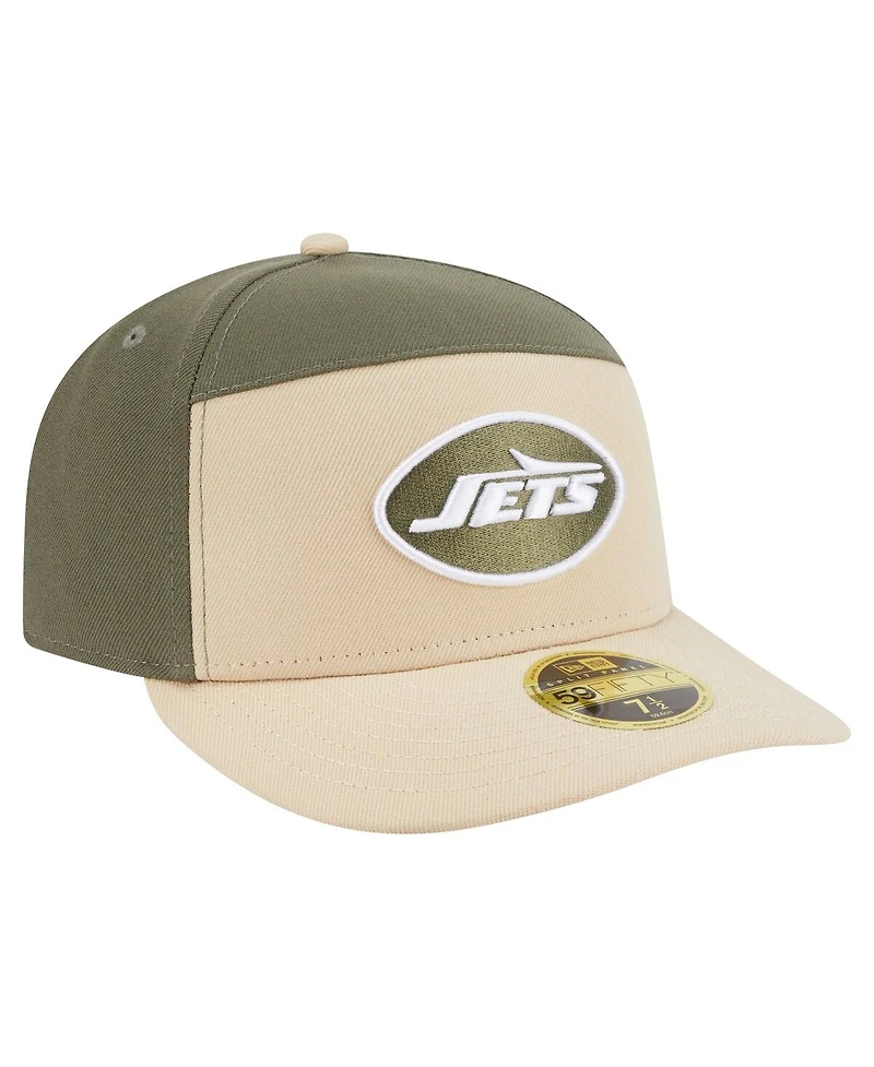 New Era Men's Light Beige/Olive York Jets Two-Tone Color Pack Split Panel 59FIFTY Fitted Hat