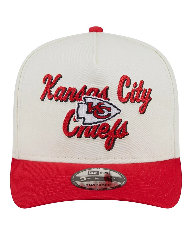 New Era Men's Cream/Red Kansas City Chiefs Chainstitch A-Frame 9FIFTY Adjustable Hat