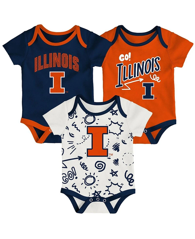 Outerstuff Baby Boys and Girls Illinois Fighting Illini Three-Pack All Day Play Bodysuit Set