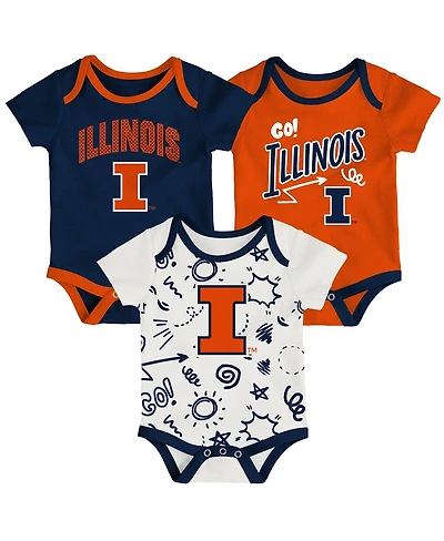 Outerstuff Baby Boys and Girls Illinois Fighting Illini Three-Pack All Day Play Bodysuit Set