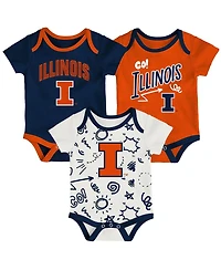 Outerstuff Baby Boys and Girls Illinois Fighting Illini Three-Pack All Day Play Bodysuit Set