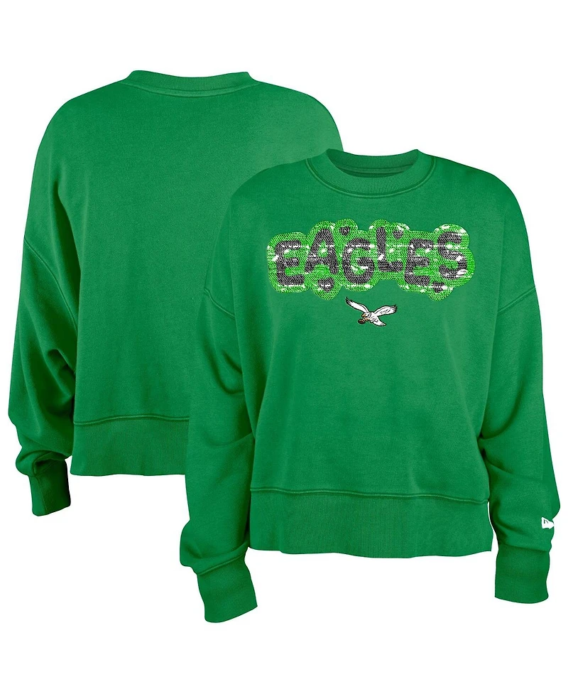 New Era Girl's Kelly Green Philadelphia Eagles Flip Sequin Sweatshirt