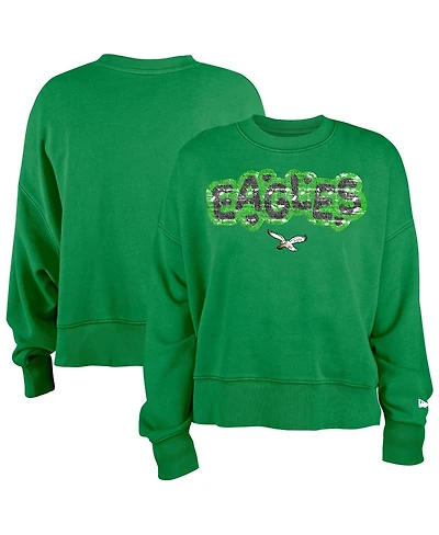 New Era Girl's Kelly Green Philadelphia Eagles Flip Sequin Sweatshirt