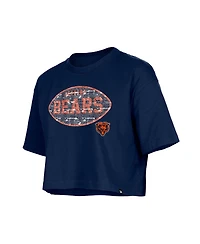 New Era Girl's Navy Chicago Bears Flip Sequin Boxy T-Shirt