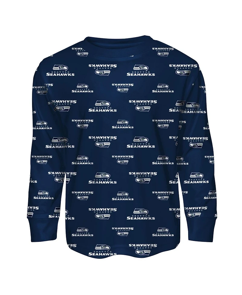 Outerstuff Toddler College Navy Seattle Seahawks All-Over-Print Long Sleeve T-Shirt and Pants Sleep Set