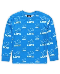 Outerstuff Preschool Blue Detroit Lions All-Over-Print Long Sleeve T-Shirt and Pants Sleep Set