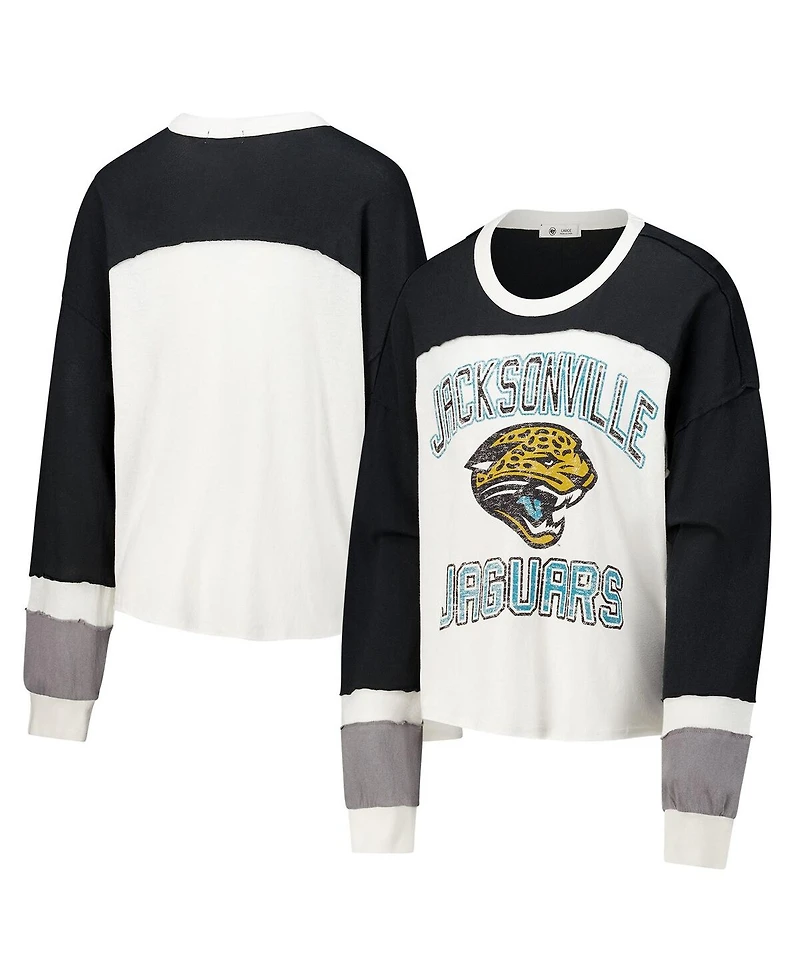 '47 Brand Women's Cream Jacksonville Jaguars Double Header Curve Raglan Long Sleeve Crop Top
