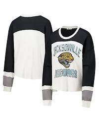 '47 Brand Women's Cream Jacksonville Jaguars Double Header Curve Raglan Long Sleeve Crop Top