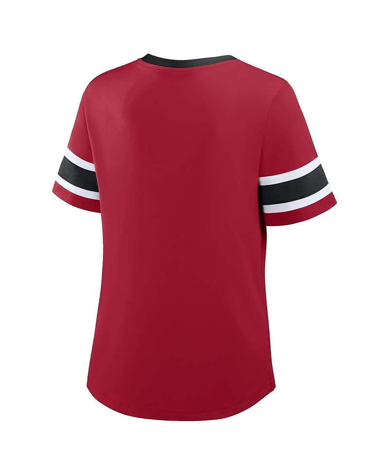 Fanatics Women's Scarlet San Francisco 49ers Plus Red Zone Athena Lace-Up V-Notch Neck T-Shirt