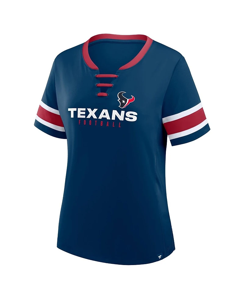 Fanatics Women's Navy Houston Texans Plus Red Zone Athena Lace-Up V-Notch Neck T-Shirt
