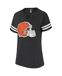 Fanatics Women's Charcoal Cleveland Browns Plus Logo Striped Raglan Notch Neck T-Shirt