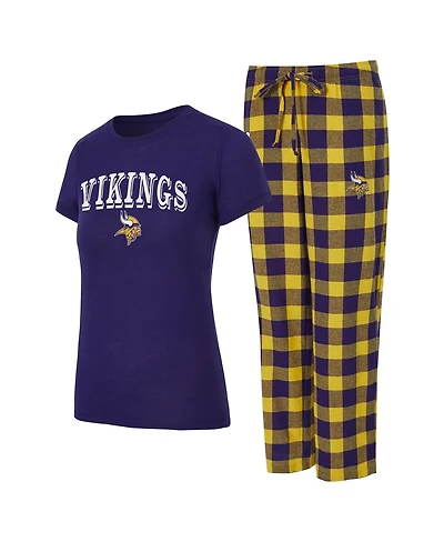 Concepts Sport Women's Purple, Gold Minnesota Vikings Avondale T-Shirt Pants Flannel Pj Set