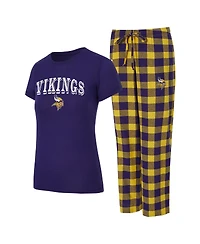 Concepts Sport Women's Purple, Gold Minnesota Vikings Avondale T-Shirt Pants Flannel Pj Set