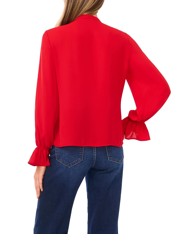 CeCe Women's Long Sleeve Button-Down Ruffle Top