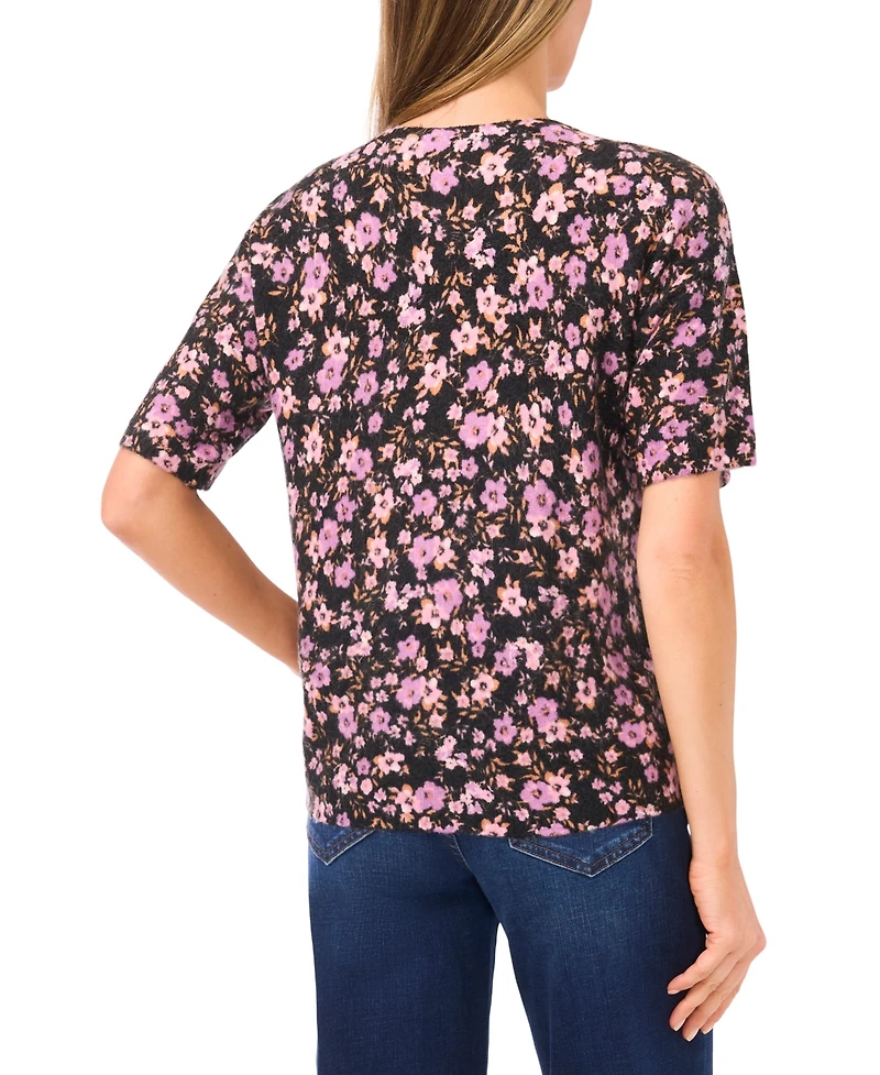 CeCe Women's Floral Print Short Sleeve Cardigan