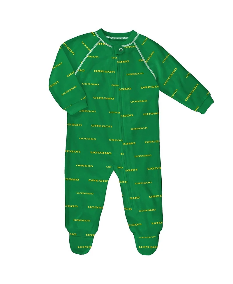Outerstuff Baby Boys and Girls Green Oregon Ducks All-Over Print Raglan Full-Zip Coverall