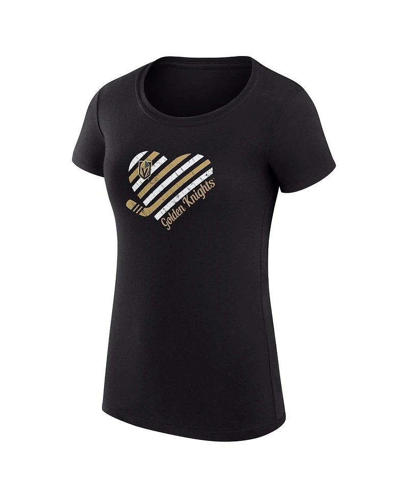 G-iii 4Her by Carl Banks Women's Black Vegas Golden Knights Super-Slim Fit Lightweight Heart T-Shirt