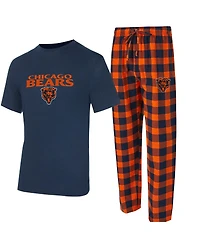Concepts Sport Men's 2-Piece Navy/Orange Chicago Bears Avondale T-Shirt and Flannel Pants Set