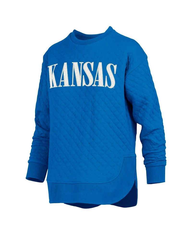 Pressbox Women's Royal Kansas Jayhawks Quilted Long Sleeve Pullover Sweatshirt