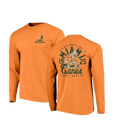 Image One Men's Orange Miami Hurricanes Comfort Colors Mascot Overlay Long Sleeve T-Shirt