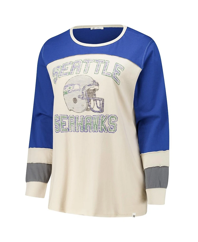 '47 Brand Women's Cream/Royal Seattle Seahawks Plus Double Header Curve Toni Long Sleeve T-Shirt