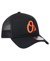 New Era Men's Black Baltimore Orioles 9FORTY A-Frame Trucker Adjustable Hat
