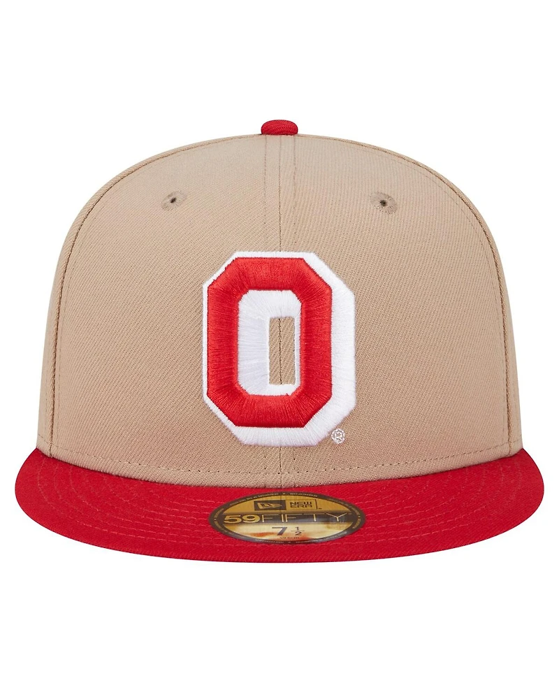 New Era Men's Khaki Ohio State Buckeyes Throwback Two-Tone 59FIFTY Fitted Hat