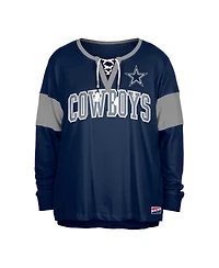 New Era Women's Navy Dallas Cowboys Plus Lace-Up Notch Neck Long Sleeve T-Shirt